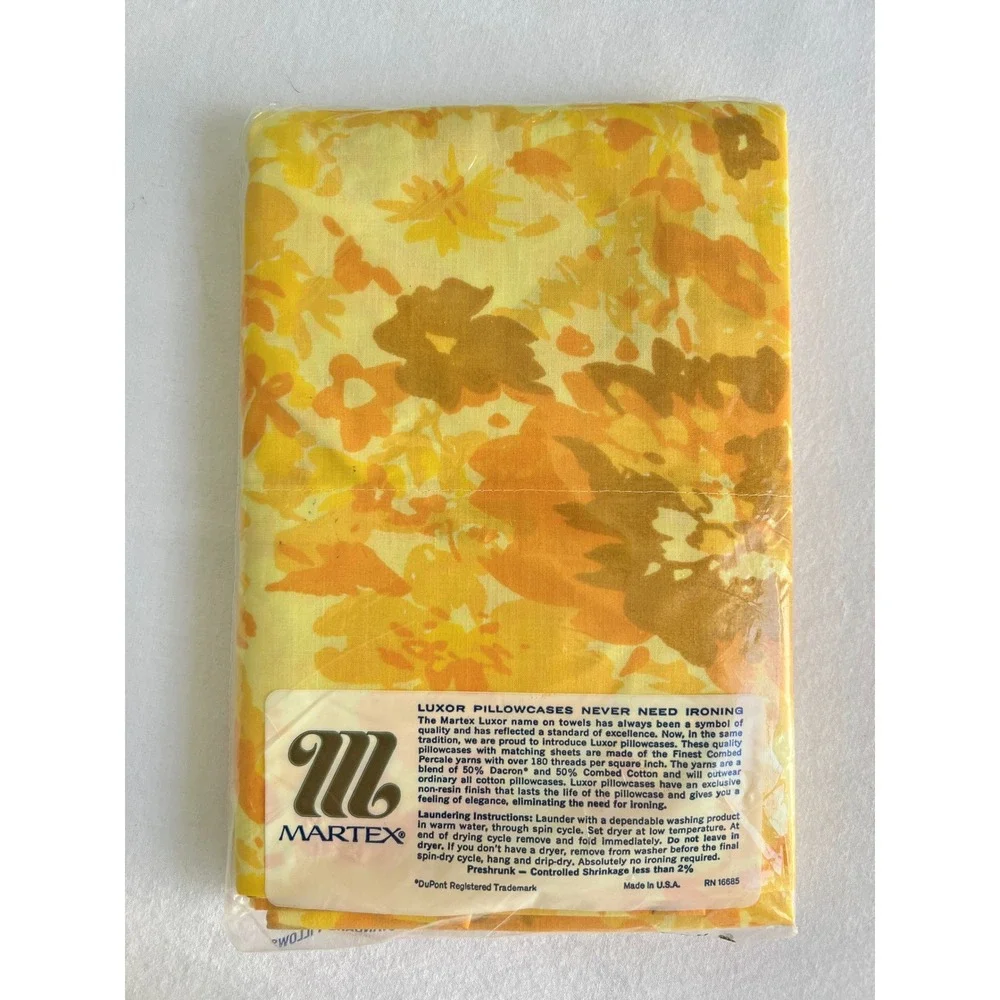 Vintage Martex Luxor Yellow Floral Double Sheet Set New Old Stock 70s Percale